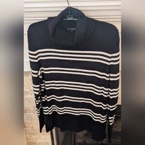 Talbots Black and White Striped Cowl Neck Sweater